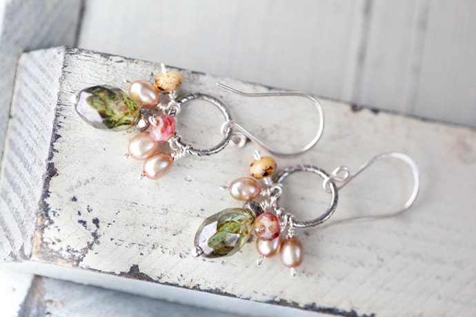 Sage Green Pearl Earrings muted pastel colors shabby chic