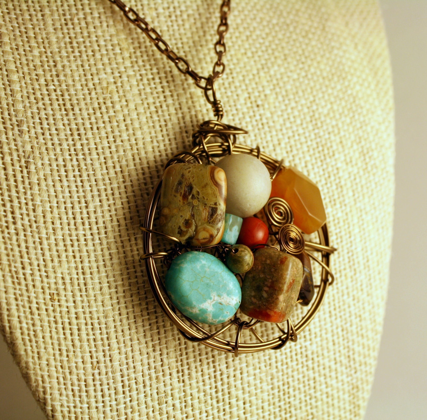 Large Natural Stone Pendant Necklace