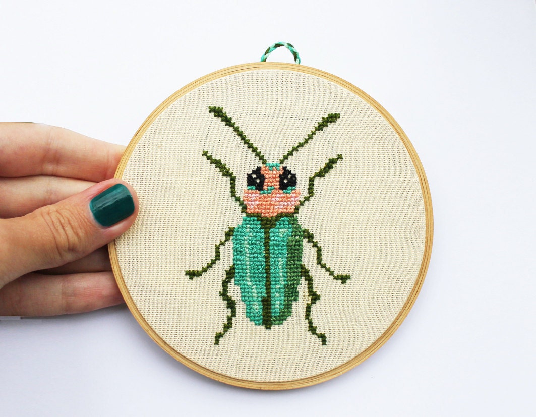 Hand embroidered hoop. Bugs or beetles. Small craft collection. Set of 3 hoops. Made to order