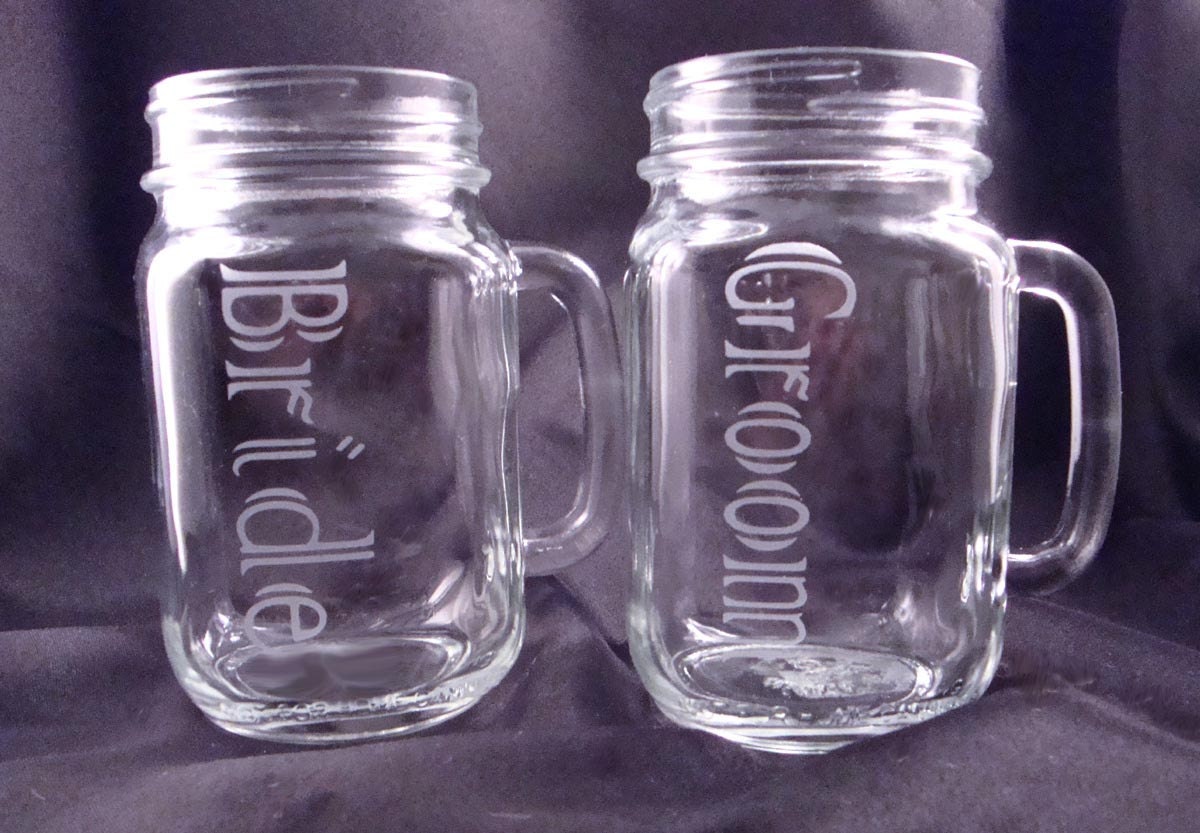 Bride and Groom Mason Jar Mugs Redneck Wine Glass