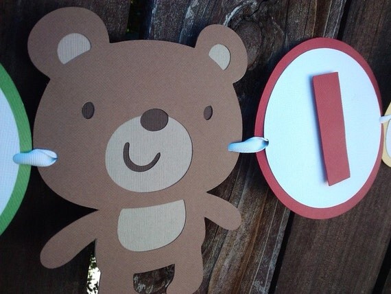 Teddy Bear Happy Birthday banner in primary colors, or pick your own colors.  Custom banner, 1st Birthday