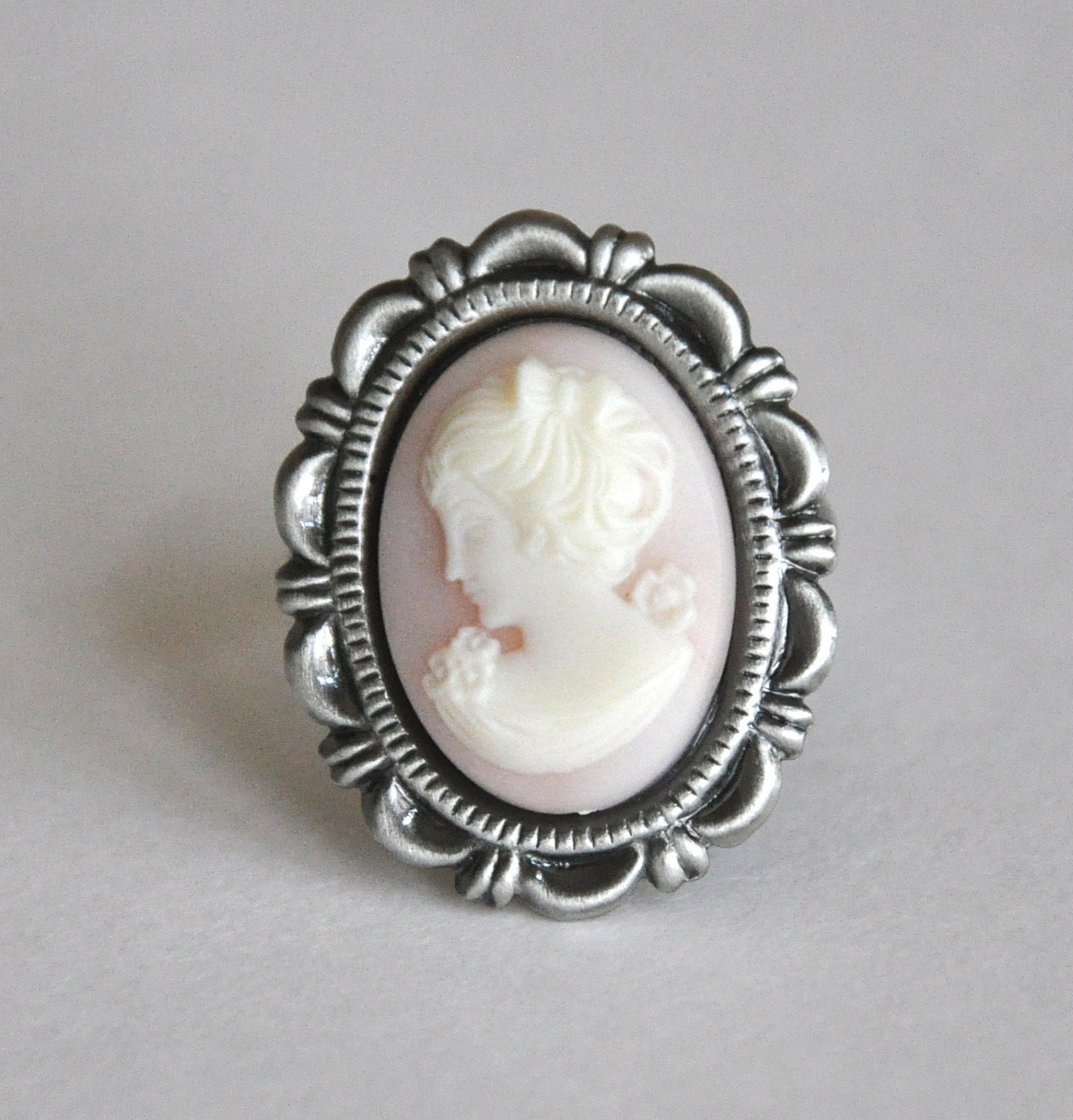 Cameo Ring Antique Silver Vintage Inspired Summer Fashion Jewelry