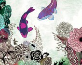 Fish paintings, Sea flowers, Tropical print, Wall decor ideas
