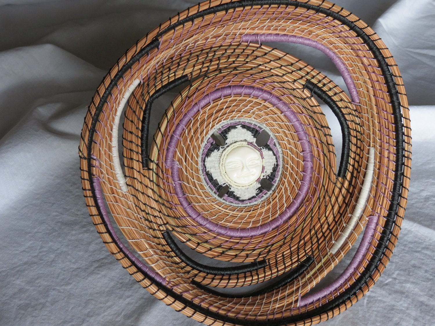 One of a kind handmade pine needle art basket sculpture "Moonbeam"
