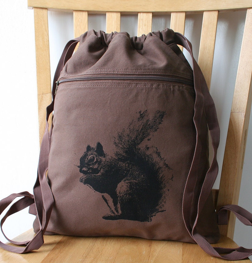 Squirrel Screen Printed Canvas Backpack