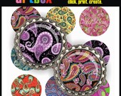 CRAZY FOR PAISLEY Bottle Cap Images - 4x6 Digital Collage Sheet - One Inch Circles for Pendants, Hair Bows, Magnets and Buttons