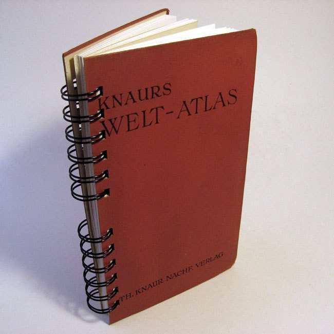 1928 GERMAN WORLD ATLAS Handmade Journal Vintage Upcycled Book "Knaurs Welt-Atlas" Vintage German Atlas