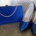 Vintage 1980s Satin Pumps in Electric Blue & Matching Evening Bag - Size 8