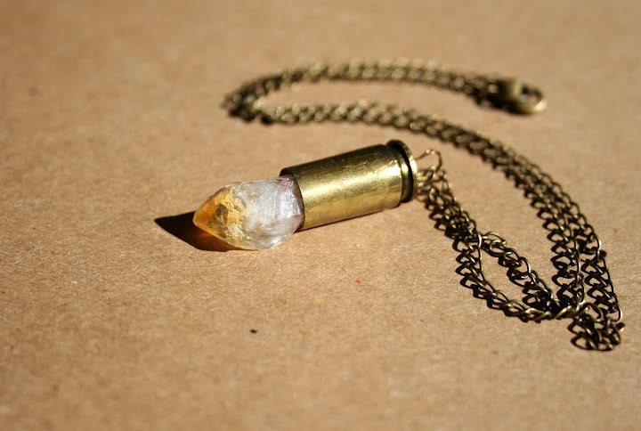 Bullet Casing Necklace with Raw Citrine Crystal