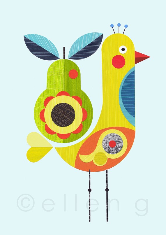 yellow bird with pear print
