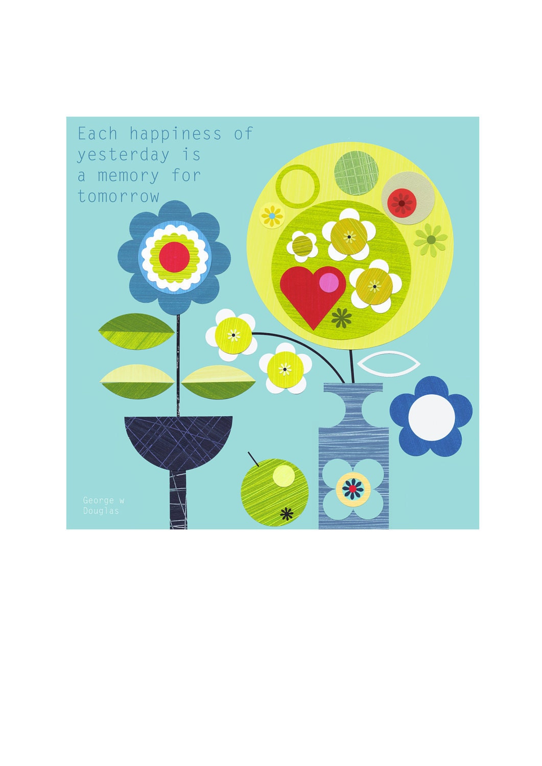 Joyful flowers on turquoise print