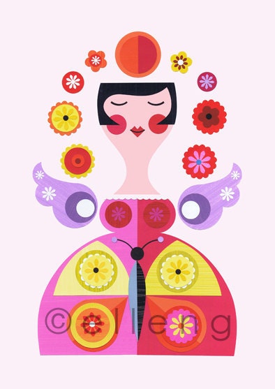 Summer lady print of original Paper Cut