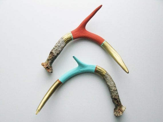 Gold, Aqua and Coral Antler SET