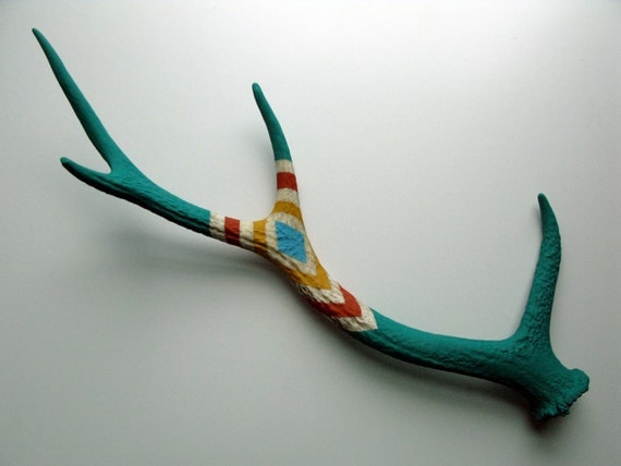 Green, Orange, Yellow and Blue Diamond Patterned Sika Antler