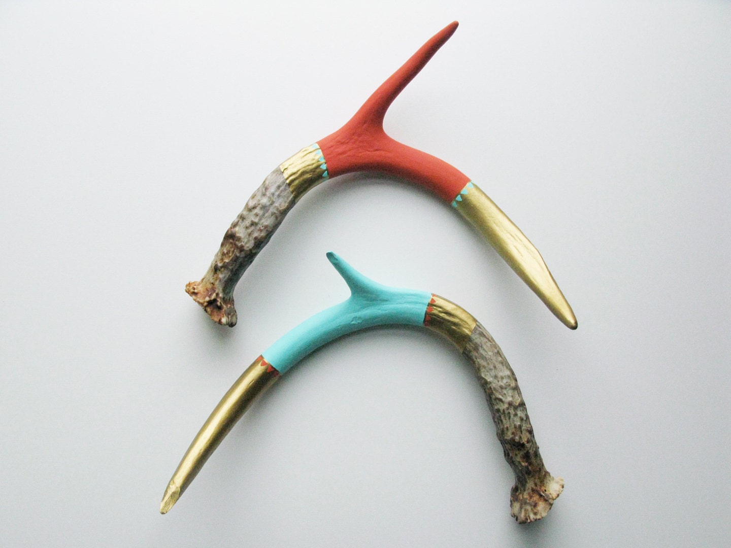 Gold, Aqua and Coral Antler SET