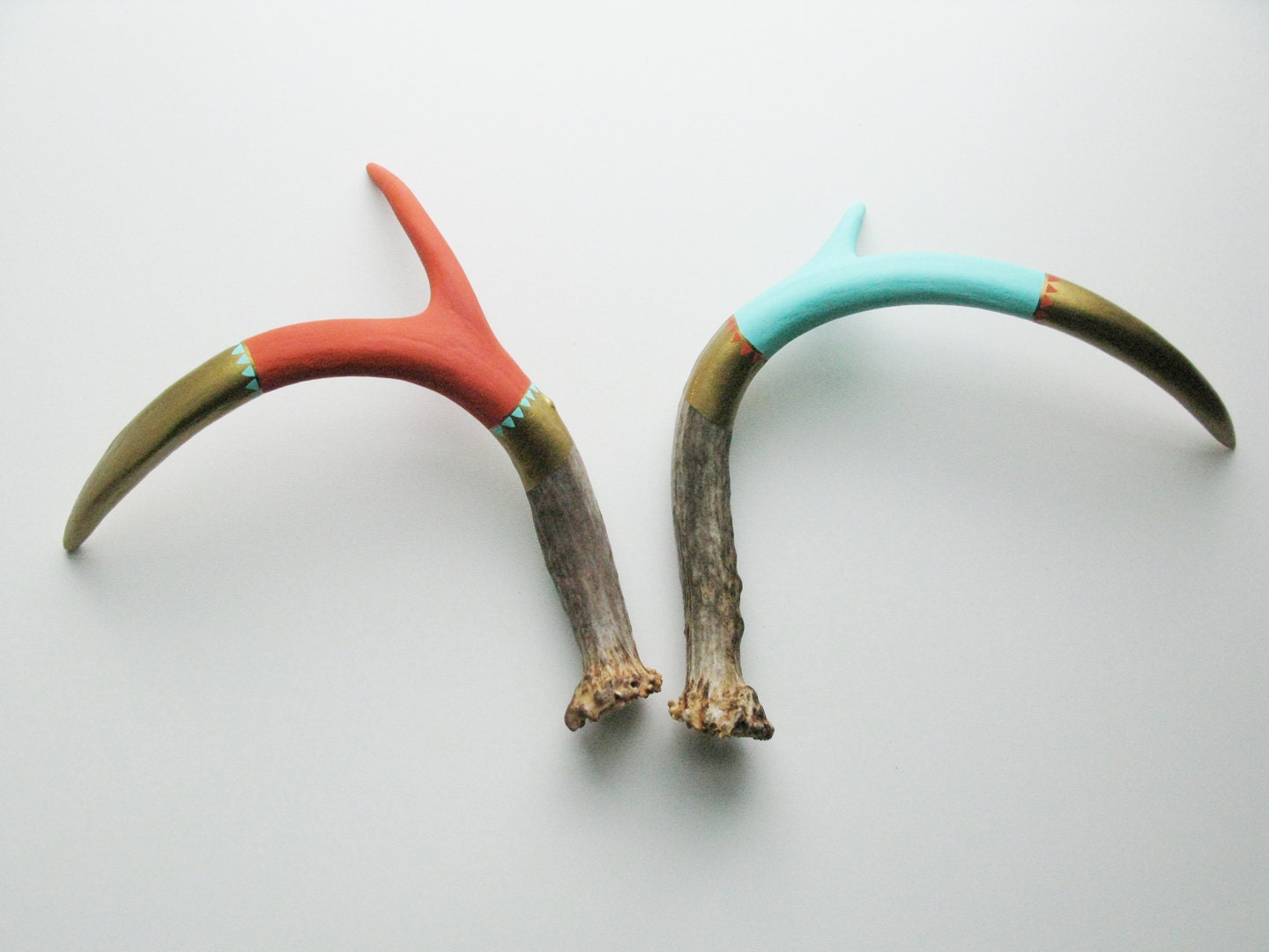 Gold, Aqua and Coral Antler SET