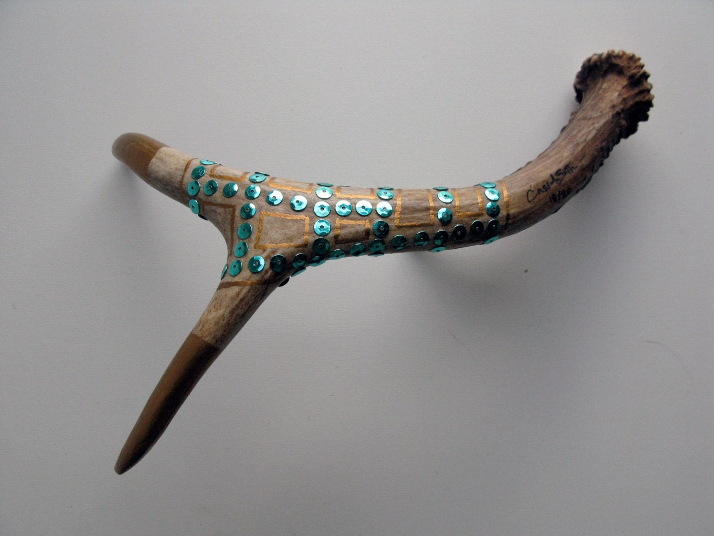 Bronze Painted & Turquoise Sequined Antler - Small