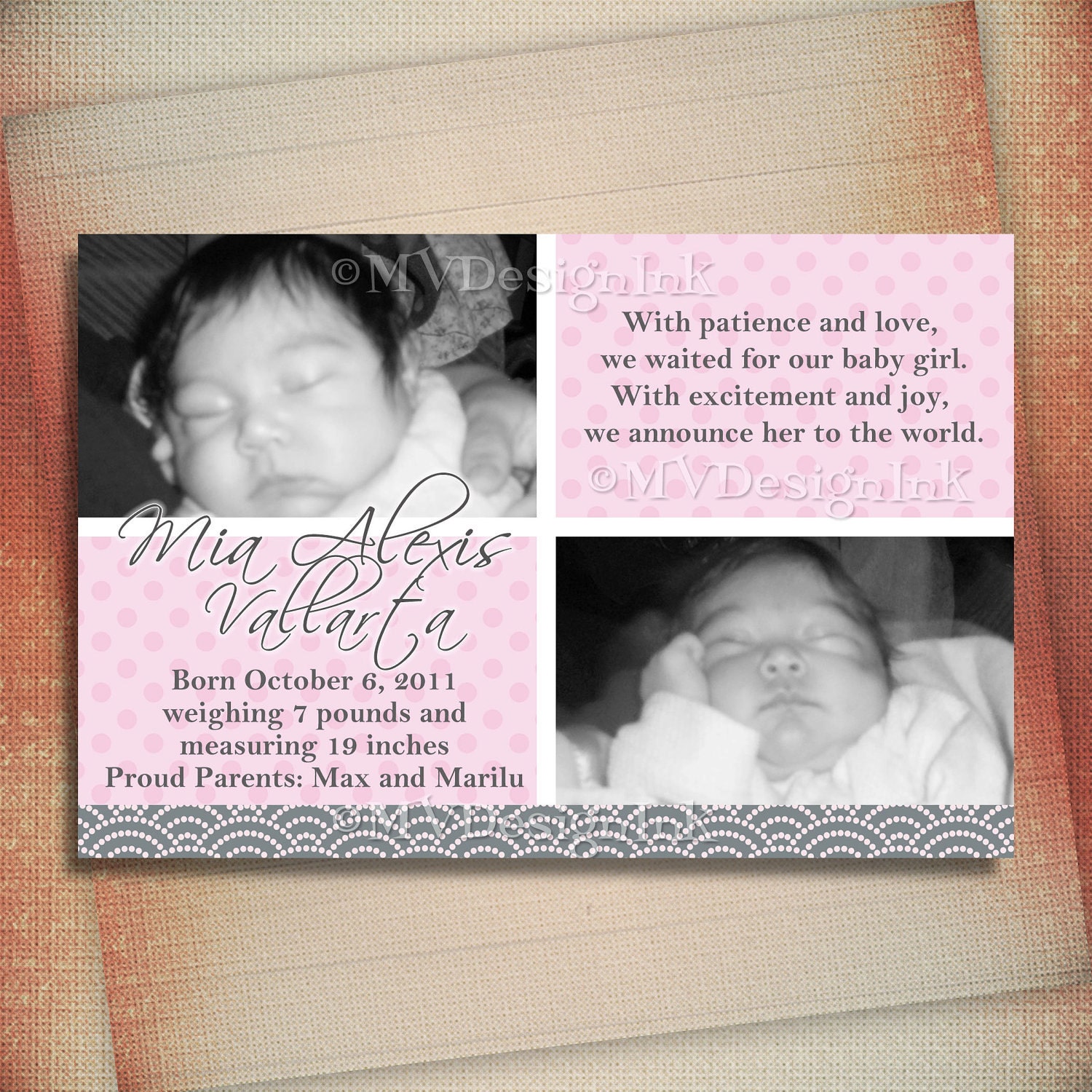 Baby Birth Announcement Card, Baby Announcement-Digital File You Print