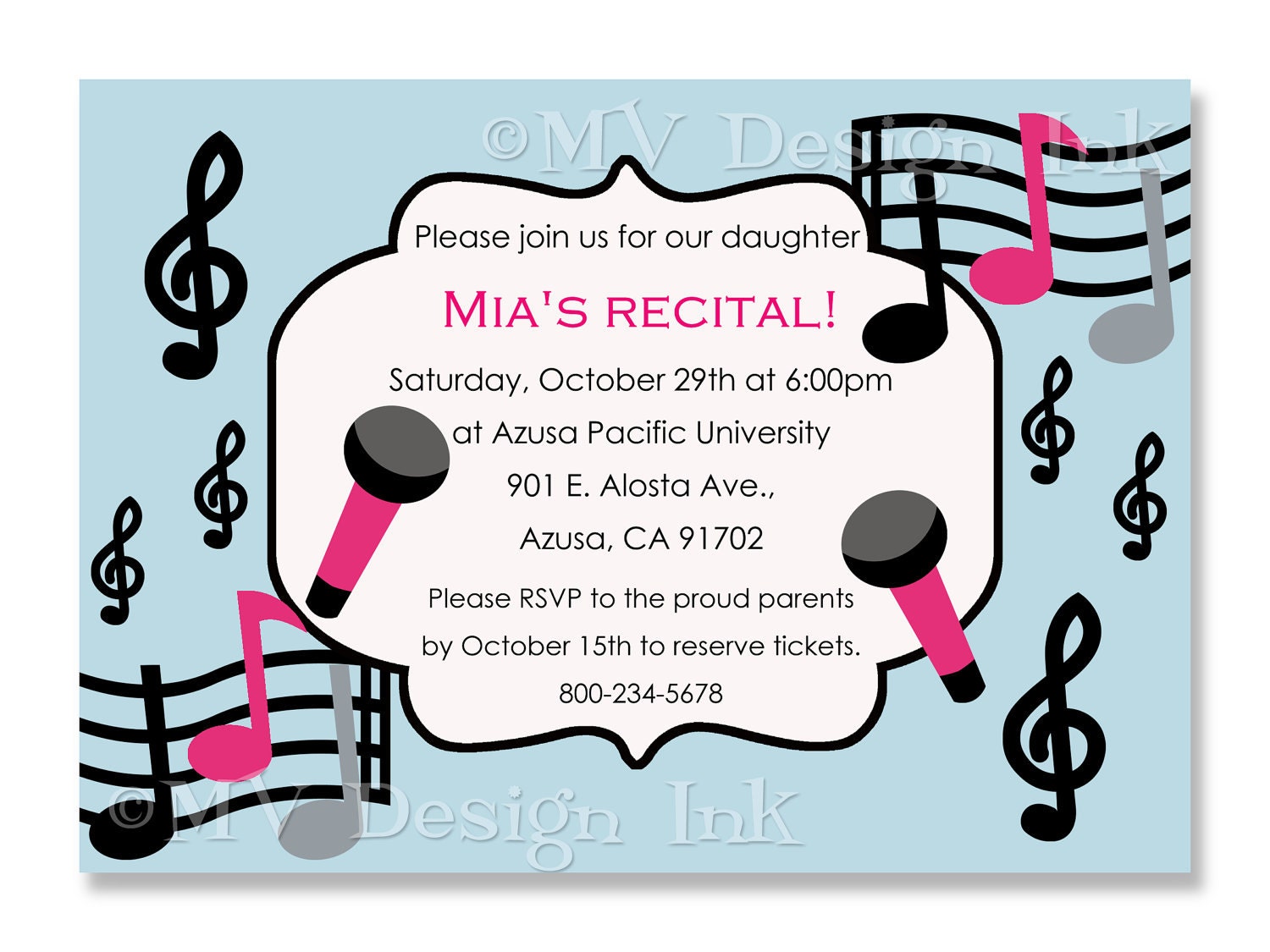 Music Recital Invitation Musical Birthday Party by MVDesignInk