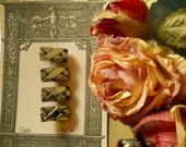 Vintage Black Glass Buttons With Silver Top Design- 4 Buttons on Card- Shank Backs Supplies