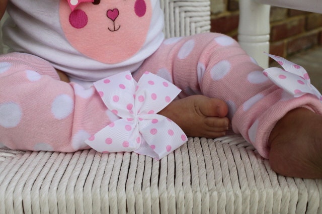 Pink Polka Dot Leg Warmers -- Sweet Little Bunny -- Leg Warmers with pink polka dot bows
