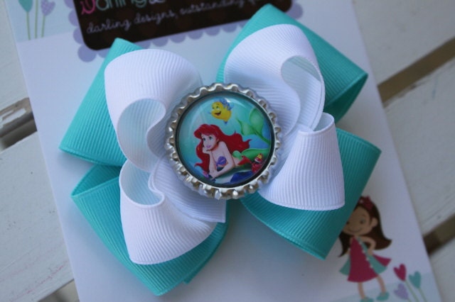 Made to match Ariel Flip Flops--The Little Mermaid-- Aqua, White and Red bow flip flops