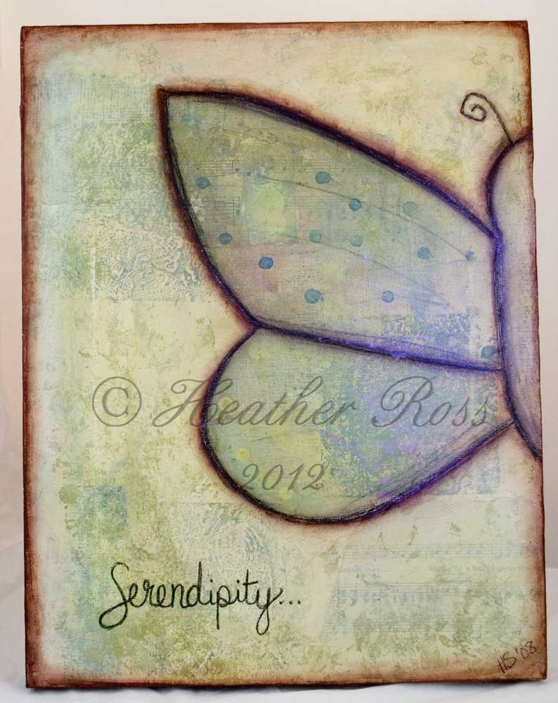 Original Serendipity Butterfly 11 x 14 Mixed Media Collage Canvas FREE US Ship