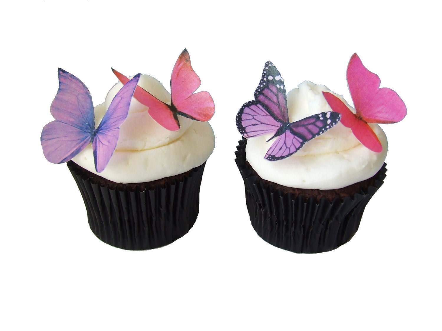 EDIBLE BUTTERFLIES in 24 Pink and Purple - Edible Paper Butterflies, Cake Decorations, Wedding Cake, Birthday Decorations