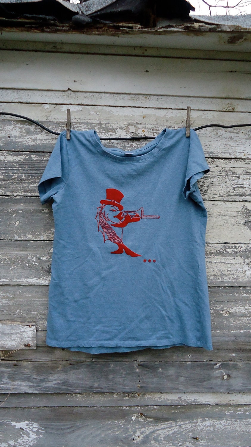 NOLA Fish - Red on Steel Blue - Organic Cotton & Hemp