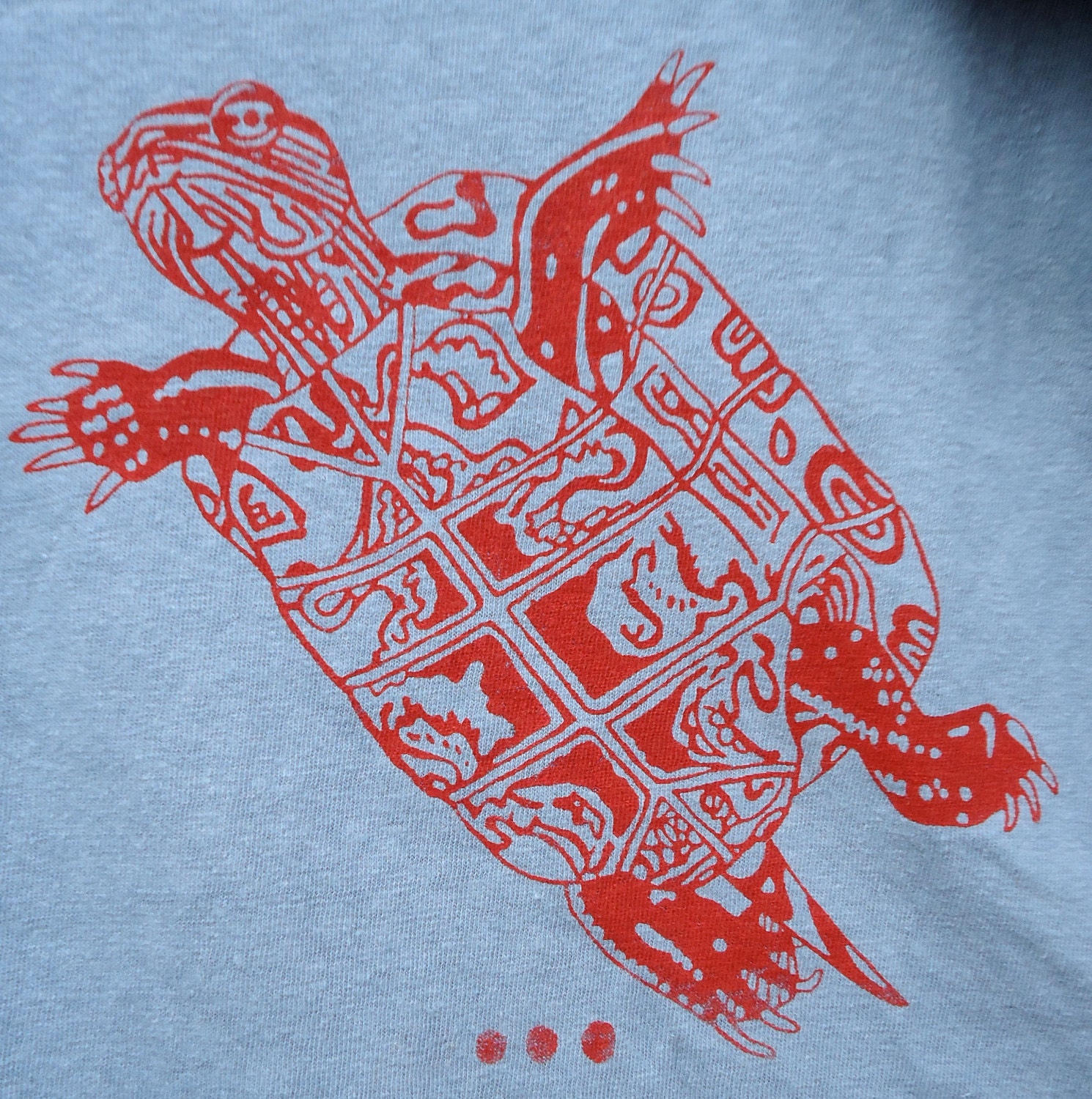 Painted Turtle - Red on Steel Blue - Organic Cotton & Hemp