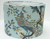 Medium Drum Lampshade in Dwell Studio Vingage Plumes (jade) Peacock
