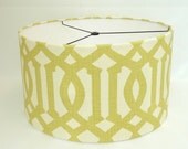 Custom Drum Lampshade Lamp Shade in Schumacher Imperial Trellis fabric in Citrine