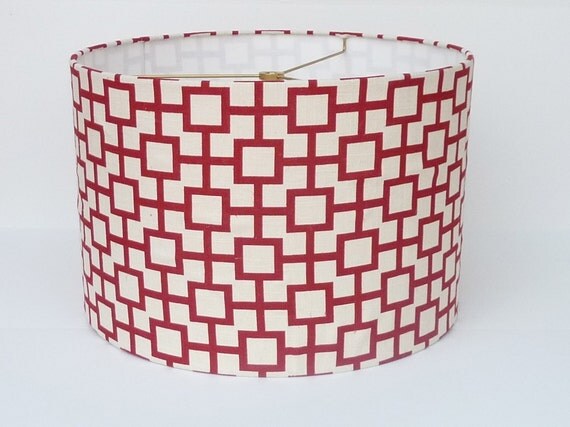 Medium Drum Lamp Shade Red Geometric Linen Fabric