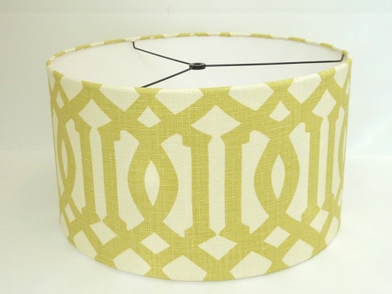 Custom Drum Lampshade Lamp Shade in Schumacher Imperial Trellis fabric in Citrine