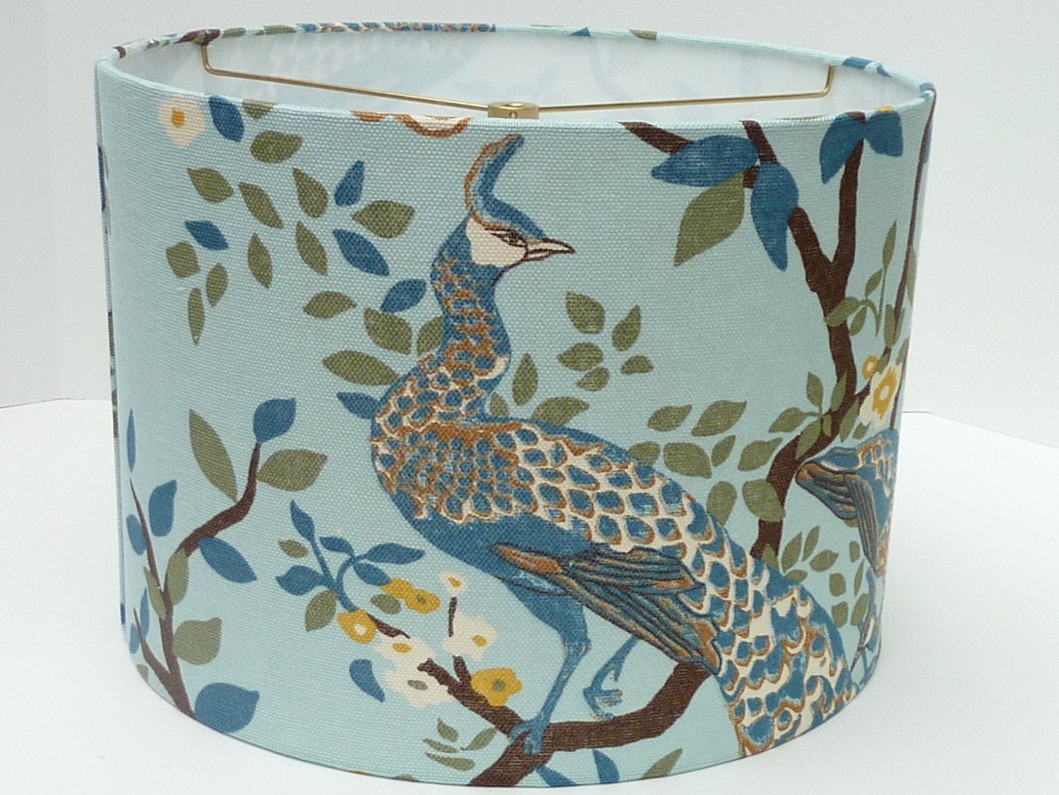 Medium Drum Lampshade in Dwell Studio Vingage Plumes (jade) Peacock