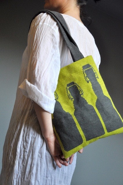 Bottles Bag Handmade, needlepoint
