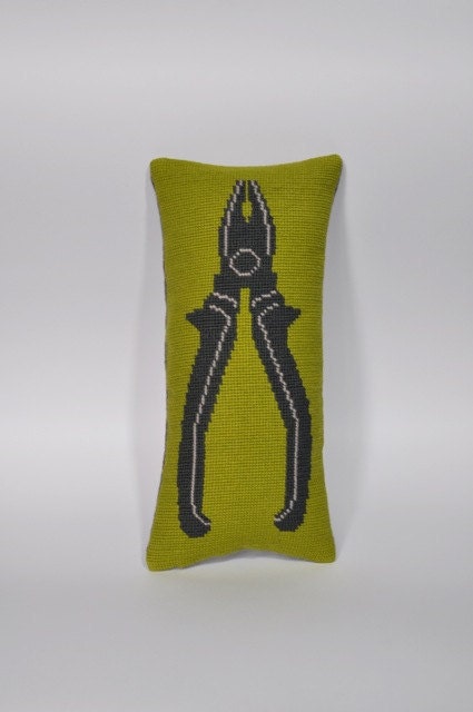 Pliers Pillow /  Handmade, needlepoint
