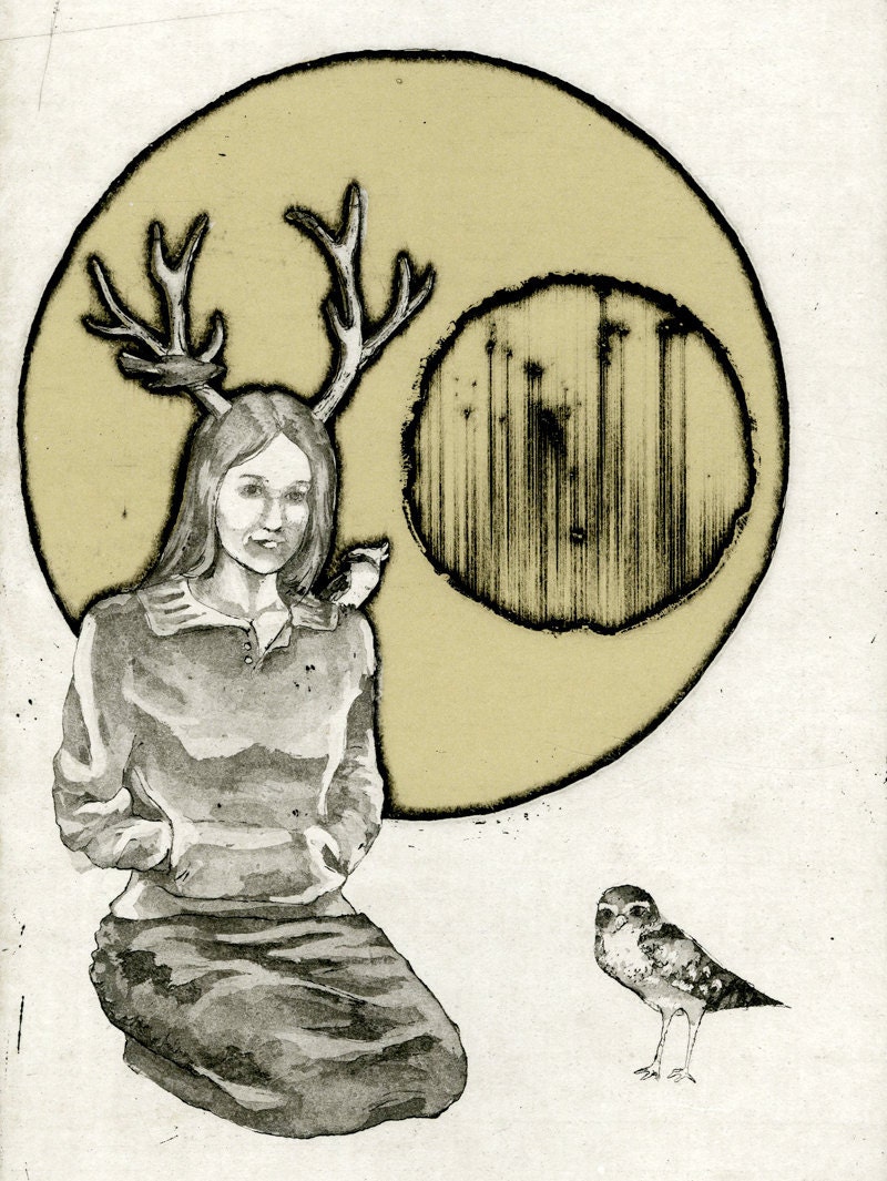 Huntress (Variation 2) - etching by H.L. Birdsong