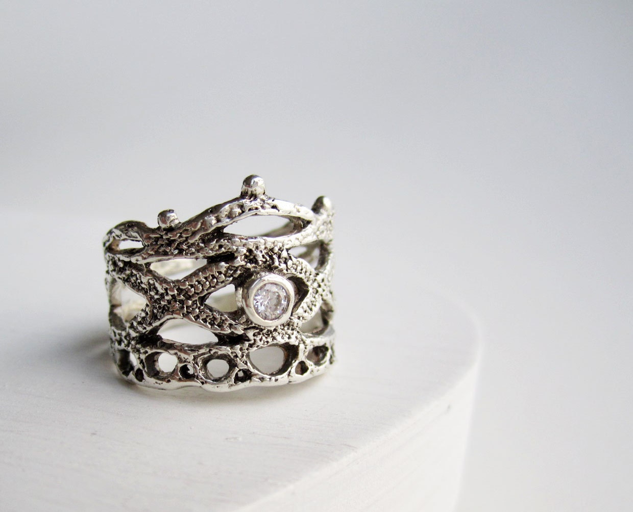 Silver Lace Ring-Style 4 with White Topaz