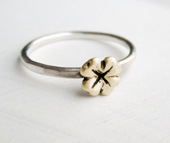Lucky Clover Ring 14K Yellow Gold & Sterling Silver