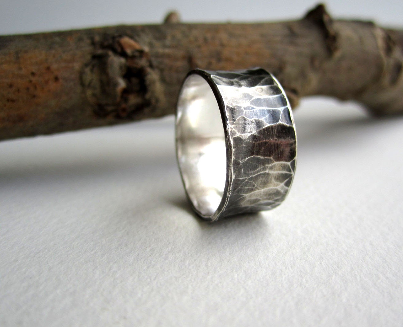 Mens Silver Ring-Wood Trunk 1