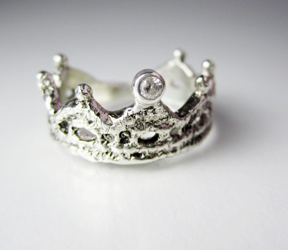 Diamond Tiara Ring, Silver Lace Crown Ring