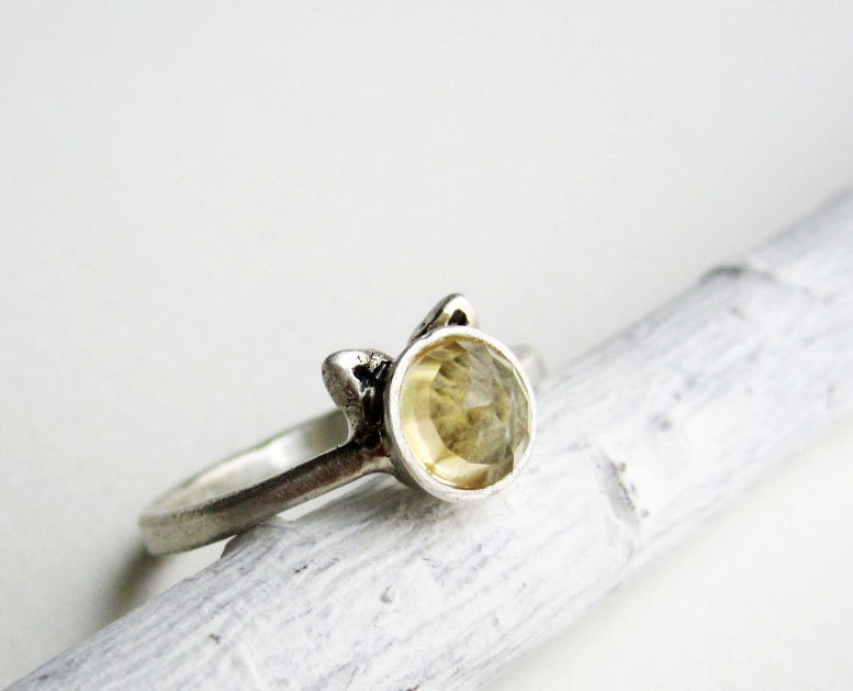 Yellow Cat Ring, Citrine and Sterling Silver