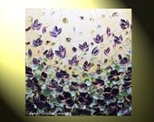 Original Art Abstract Painting Textured, Purple Poppy Flowers Landscape, Modern Floral Lavender Violet Gold Palette Knife 24x24" -Christine