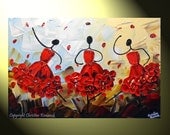 CUSTOM Abstract Dancers Painting Red Dress Textured Palette Knife Painting, Contemporary Music Dance, Blue Brown Gold 36x24" -Christine