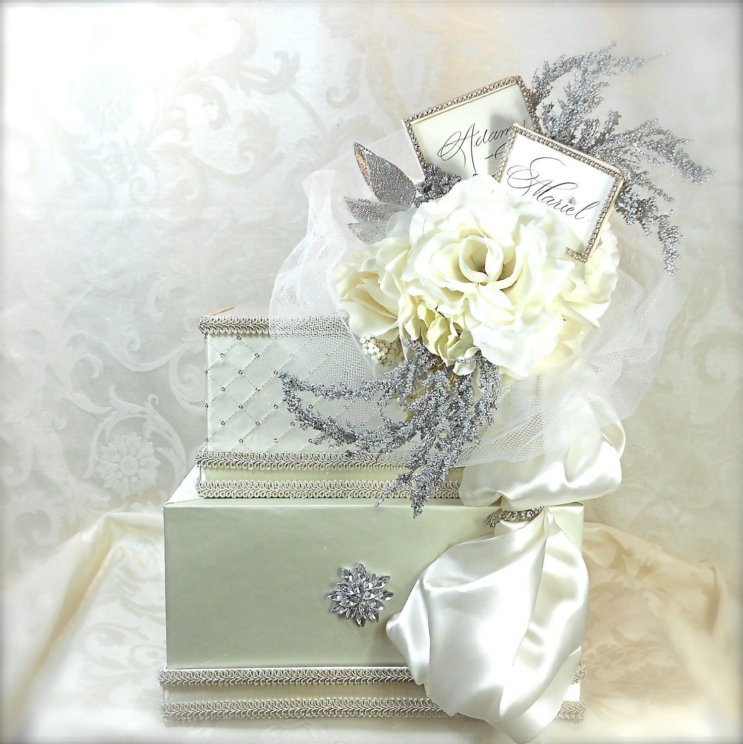 Wedding Card Box, Silver and Cream Wedding card box, Custom Made Wedding Card Box, Unique Card Box