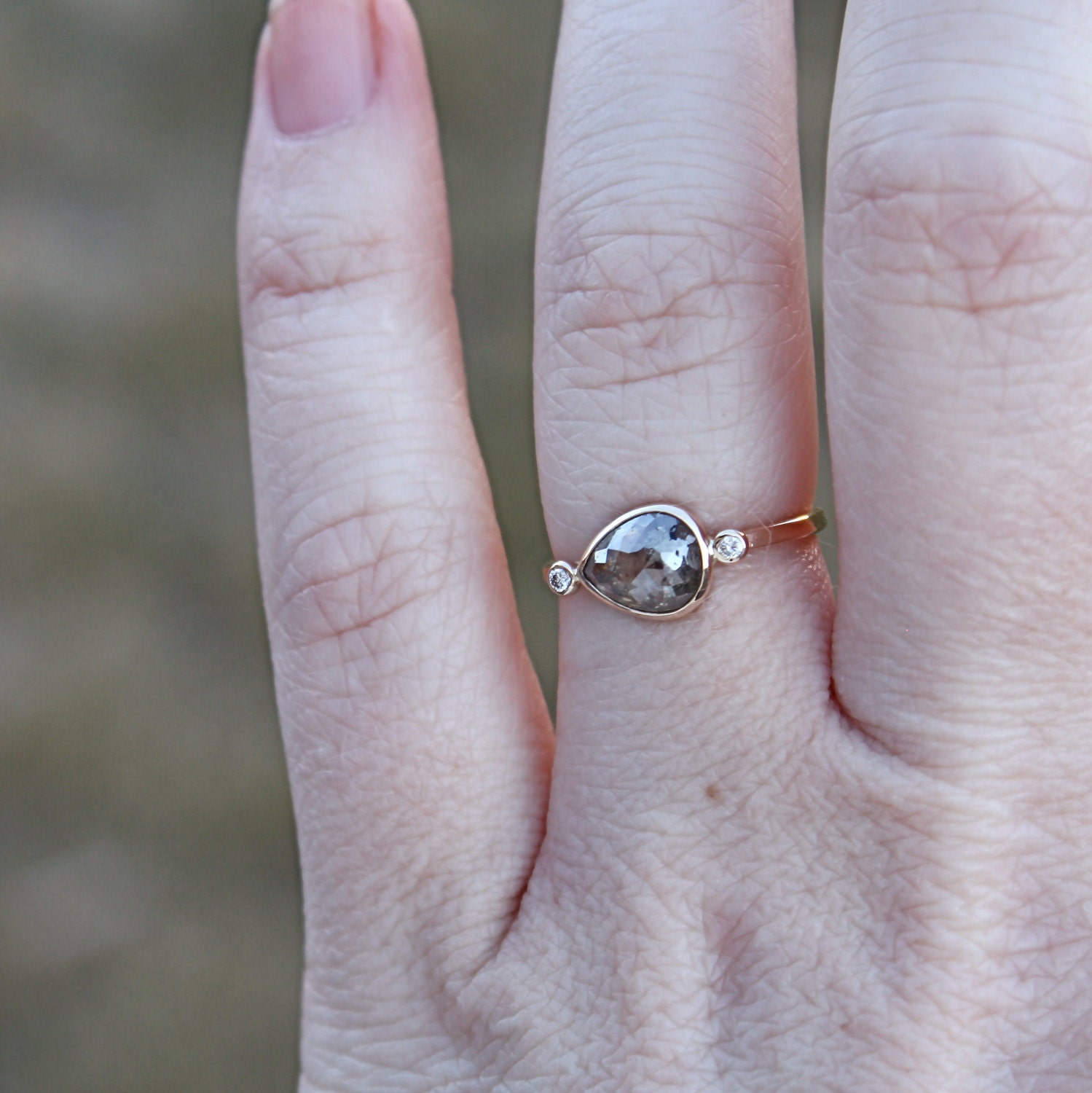 Diamond Engagement Ring - Rose Cut Diamond Slice - 14K Yellow Gold