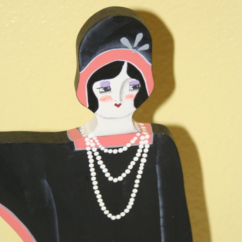 Hand Painted 1920's flapper girl wood jewelry display