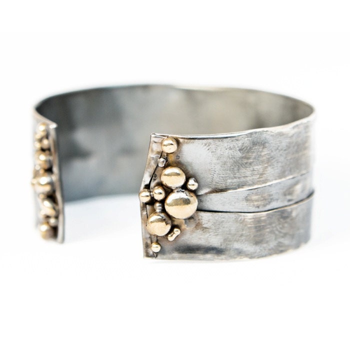 20% off for May Continental Divide Adjustable Bracelet- Sterling Silver Fold Form Organic Bronze Pebble Adjustable Versatile Cuff