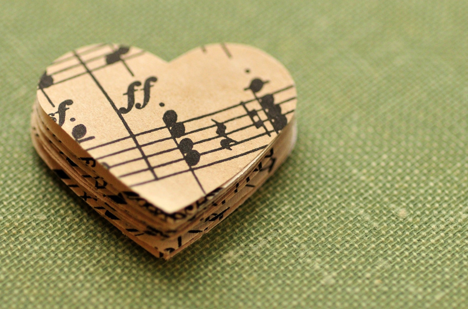Up-Cycled Music Heart Cutouts, Antiqued, Die Cuts, Embellishments, Ephemera, Confetti